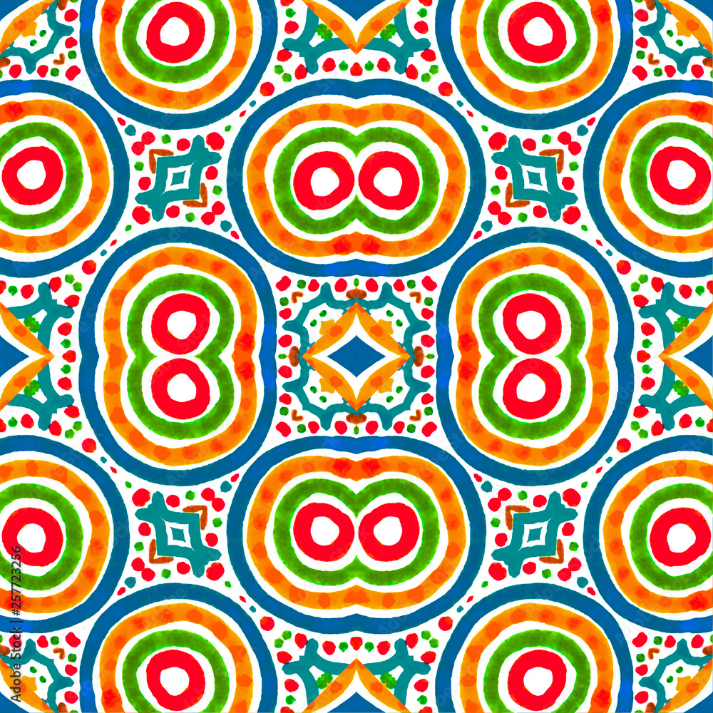 Vivid Colorful Hand Drawn Seamless Pattern Mosaic