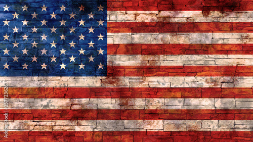 Grunge USA Flag on Brick Wall photo