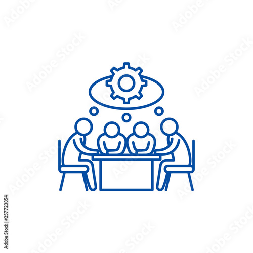 Brainstorming line concept icon. Brainstorming flat  vector website sign, outline symbol, illustration.