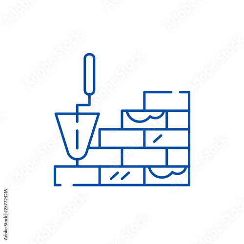 Brick laying line concept icon. Brick laying flat  vector website sign, outline symbol, illustration.