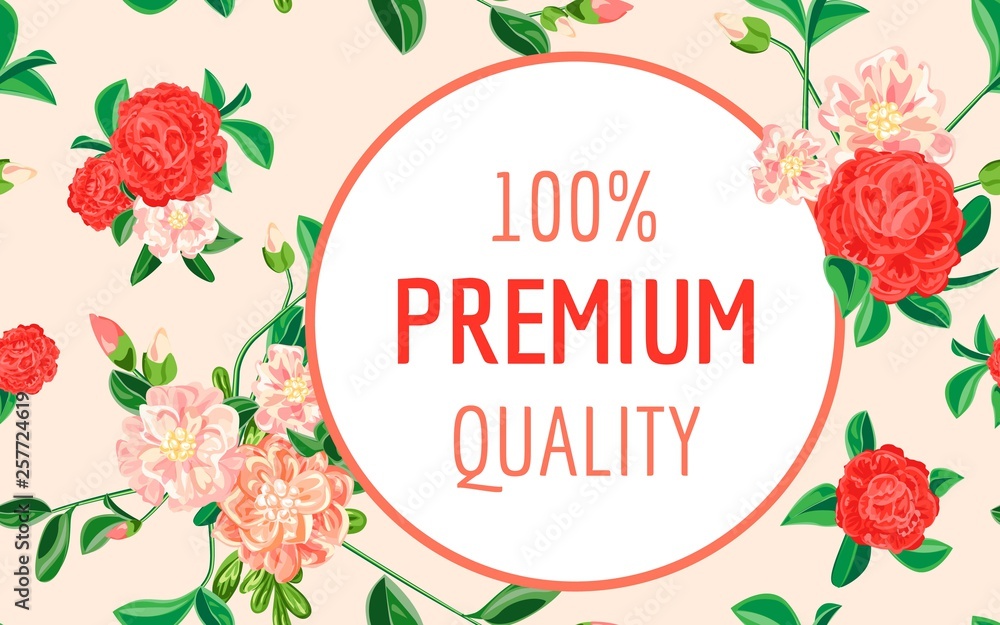 Camellia premium quality concept banner. Cartoon illustration of camellia premium quality vector concept banner for web design