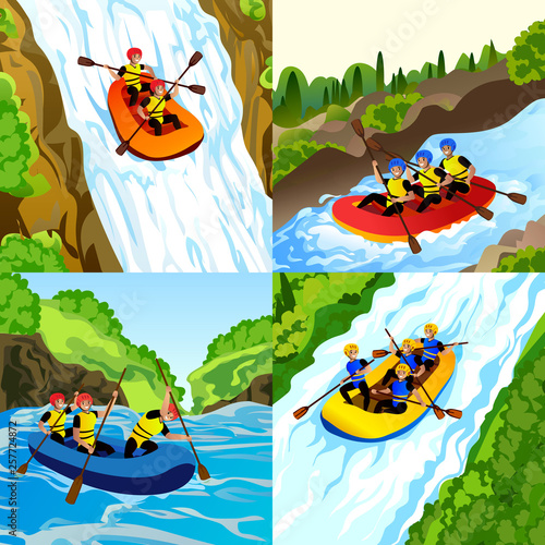 Rafting banner set. Cartoon illustration of rafting vector banner set for web design