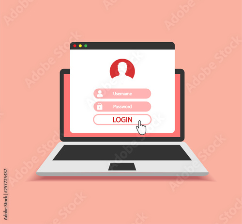 Login window on a laptop. Authorization in the system. Sign in.