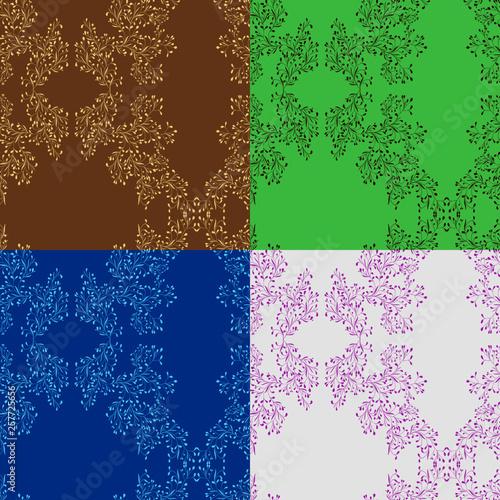 pattern botany vegetative branches nature different variants four backgrounds multicolored