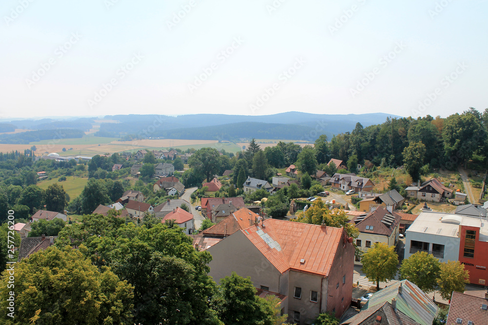 Panoramic view of the village of Lipnice over Sazava from the wall of the medieval castle