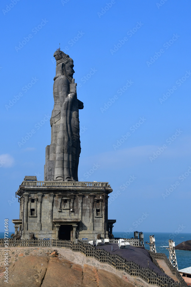 Cape Comorin (Kanyakumari), India, West Bengal (Tamil Nadu). Sculpture of the Holy poet Tiruvalluvar, part of the Vivekananda memorial