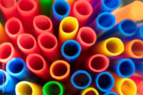Top view of colorful plastic tubes 