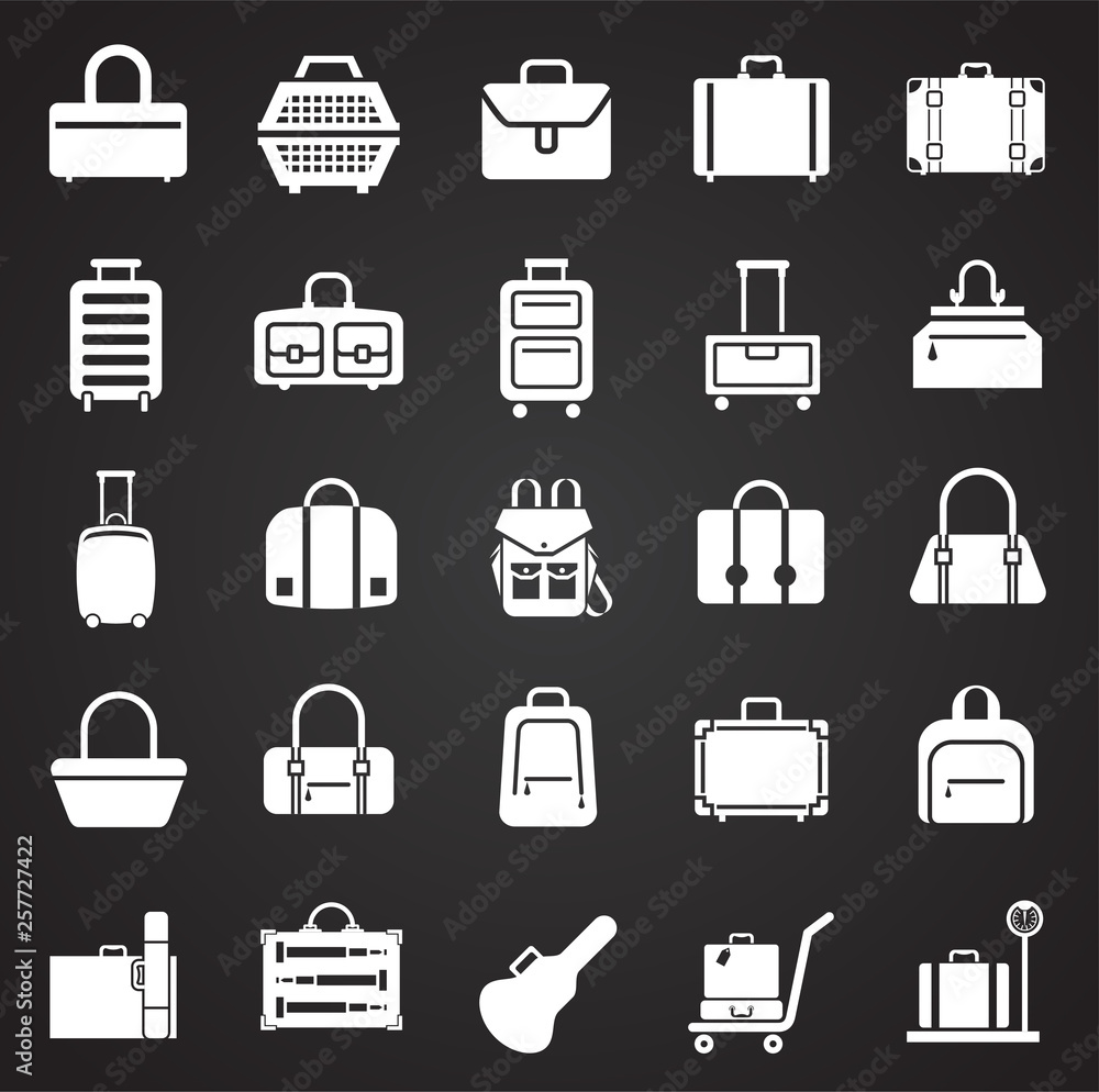 Cases icons set on black background for graphic and web design. Simple vector sign. Internet concept symbol for website button or mobile app. Cases icons set on black background for graphic and web design. Simple vector sign. Internet concept symbol for website button or mobile app.