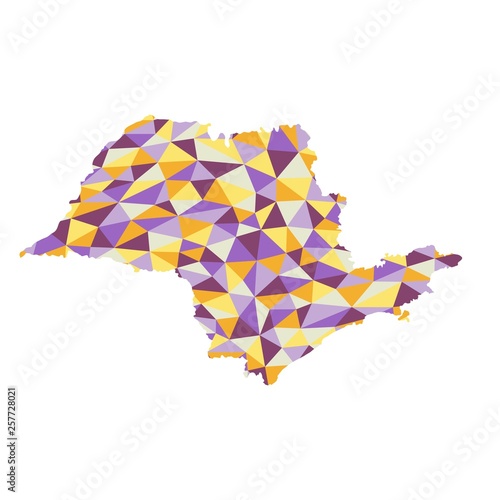 Sao Paulo Brazilian state polygonal map background low poly style yellow, orange, blue, purple colors vector illustration eps