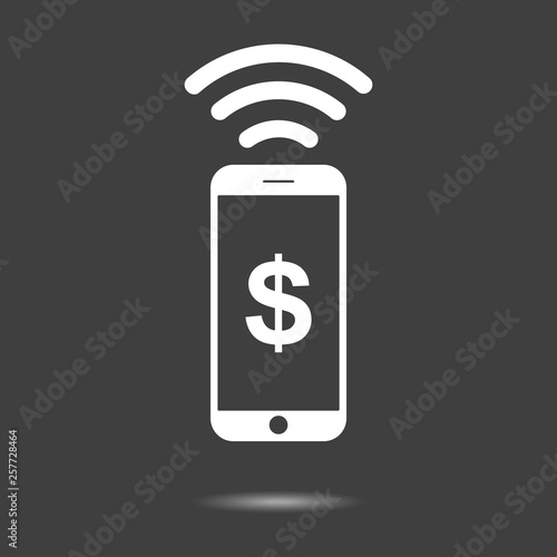 Mobile phone contactless payment method icon - simple flat design isolated on grey background, vector