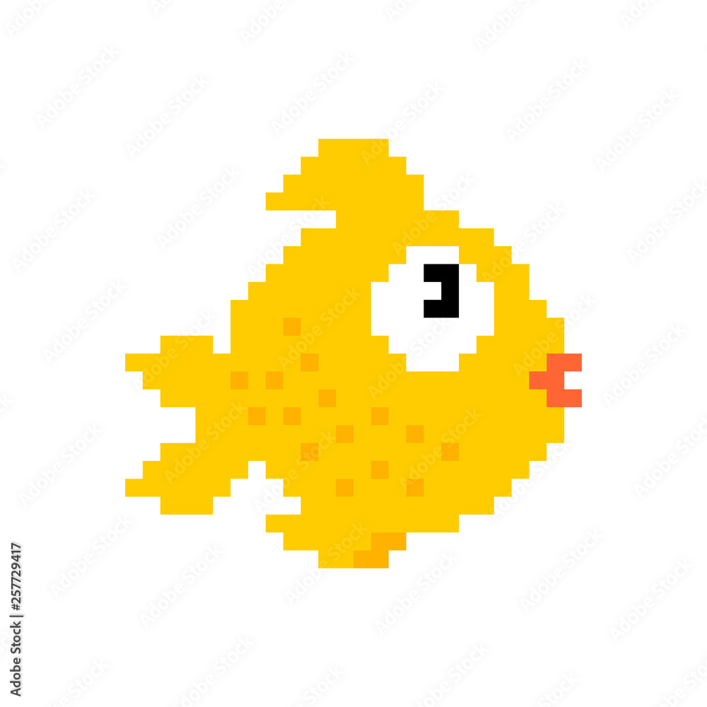 Goldfish pixel art. Gold Fish 8 bit Sea animal vector. ocean character 8bit Goldfish pixel art. Gold Fish 8 bit Sea animal vector. ocean character 8bit