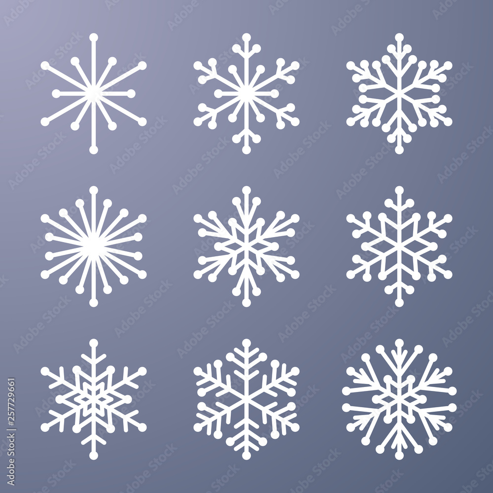 Set of snowflake on gray background Set of snowflake on gray background