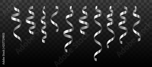 Set of silver confetti on transparent background