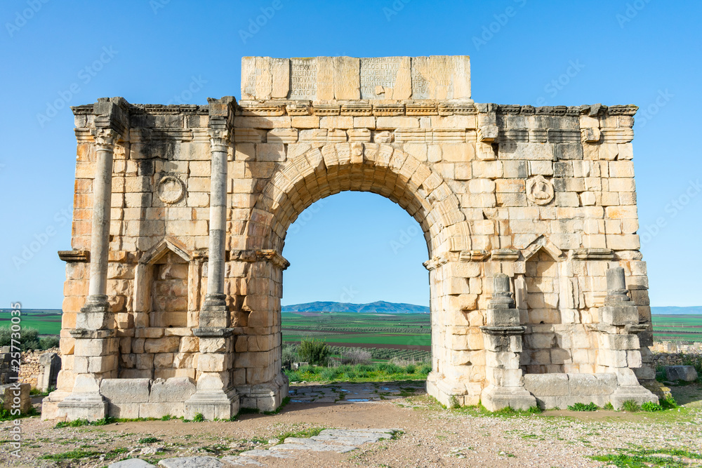 Arch of Caracalla at the Roman Ruins of Volubilis in Morocco