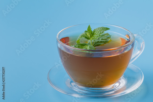 Black Mint tea. Mint in glass cup photo