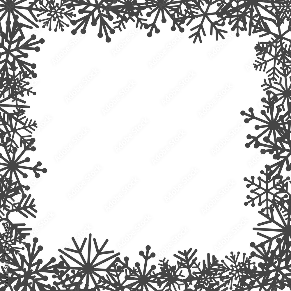 Fototapeta premium Square frame with snowflakes on white background