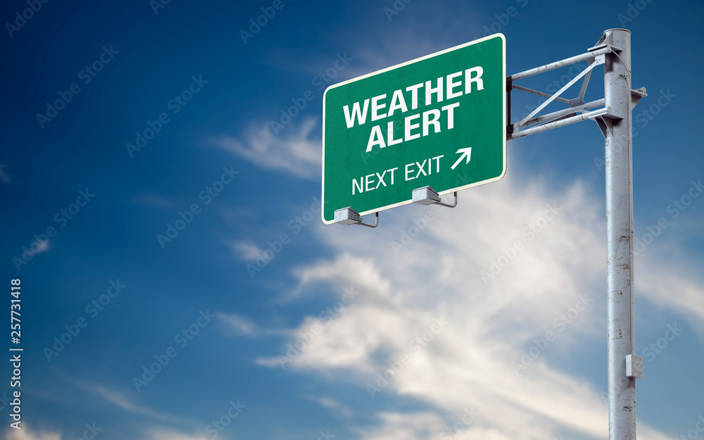 Obraz premium 3D rendering highway sign and message about weather alert