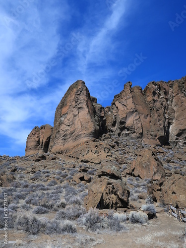 The volcanic Tuff Ring of Fort Rock in Lake County in Southern Oregon on a sunny Day.