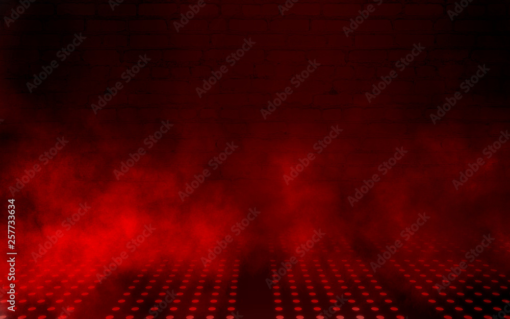 Empty Scene Dark Background Of Empty Room, Neon Red Light, Concrete Floor,  Smoke Stock Photo Adobe Stock