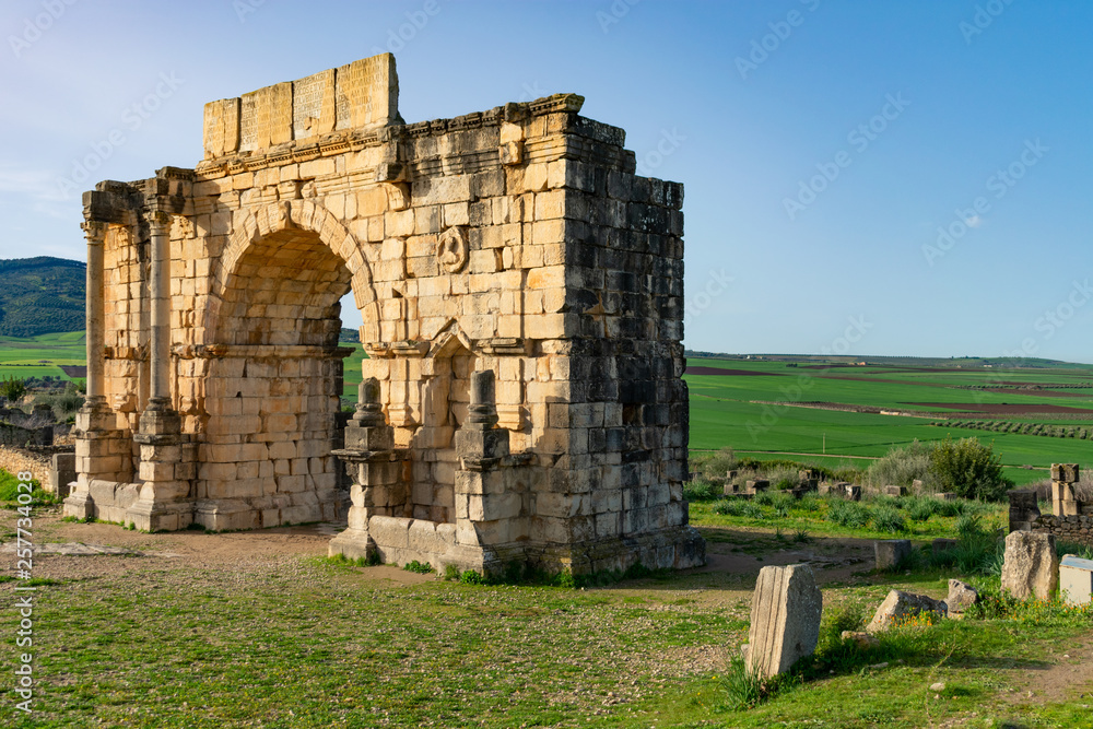 Arch of Caracalla at the Roman Ruins of Volubilis in Morocco