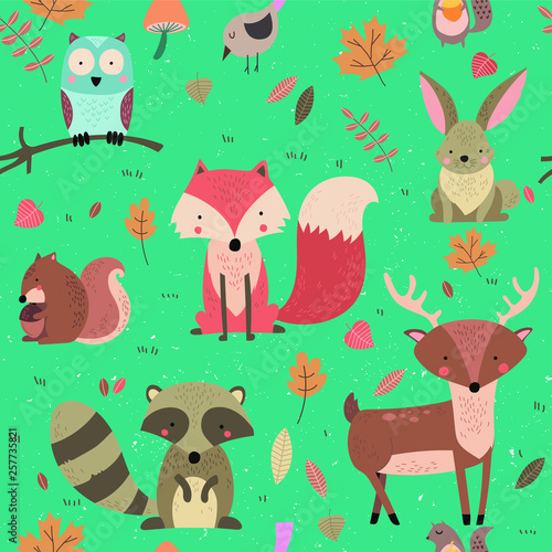 woodland animals seamless background