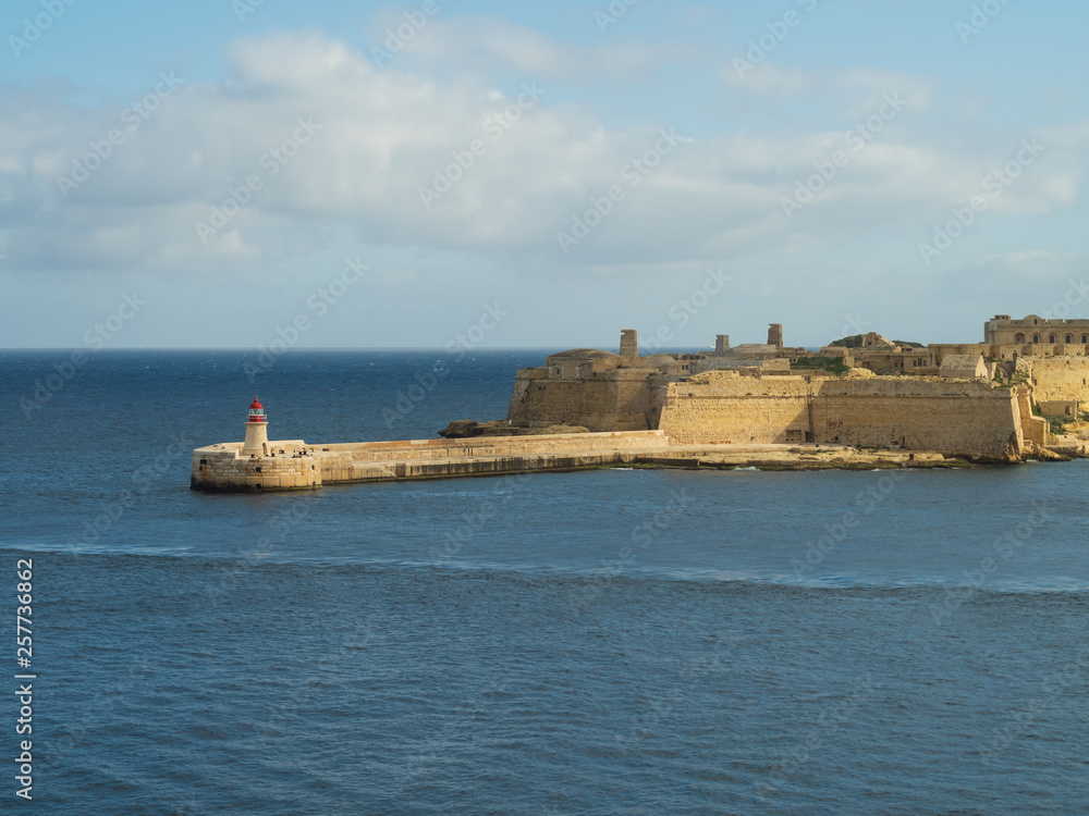 Ricasoli Lighthouse in Grand Harbour in Valletta city.