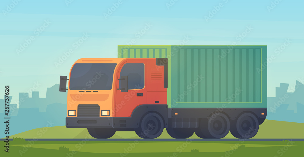 Container truck for delivery of goods. Logistic service. Vector flat style illustartion. Container truck for delivery of goods. Logistic service. Vector flat style illustartion.
