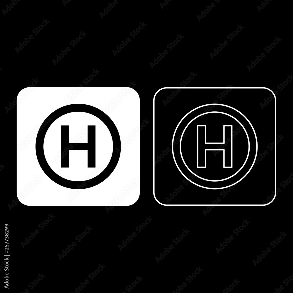 Helicopter landing pad Helicopter place icon set white color vector