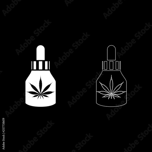 Marijuana Medicine Oil to marijuana CBD Cannabis farm flask icon set white color vector illustration flat style image