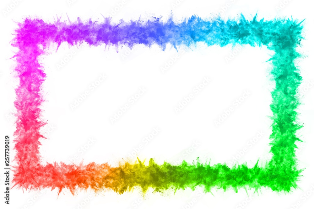 abstract powder splatted background. Colorful powder explosion on white background. Colored cloud. Colorful dust explode. Paint Holi.