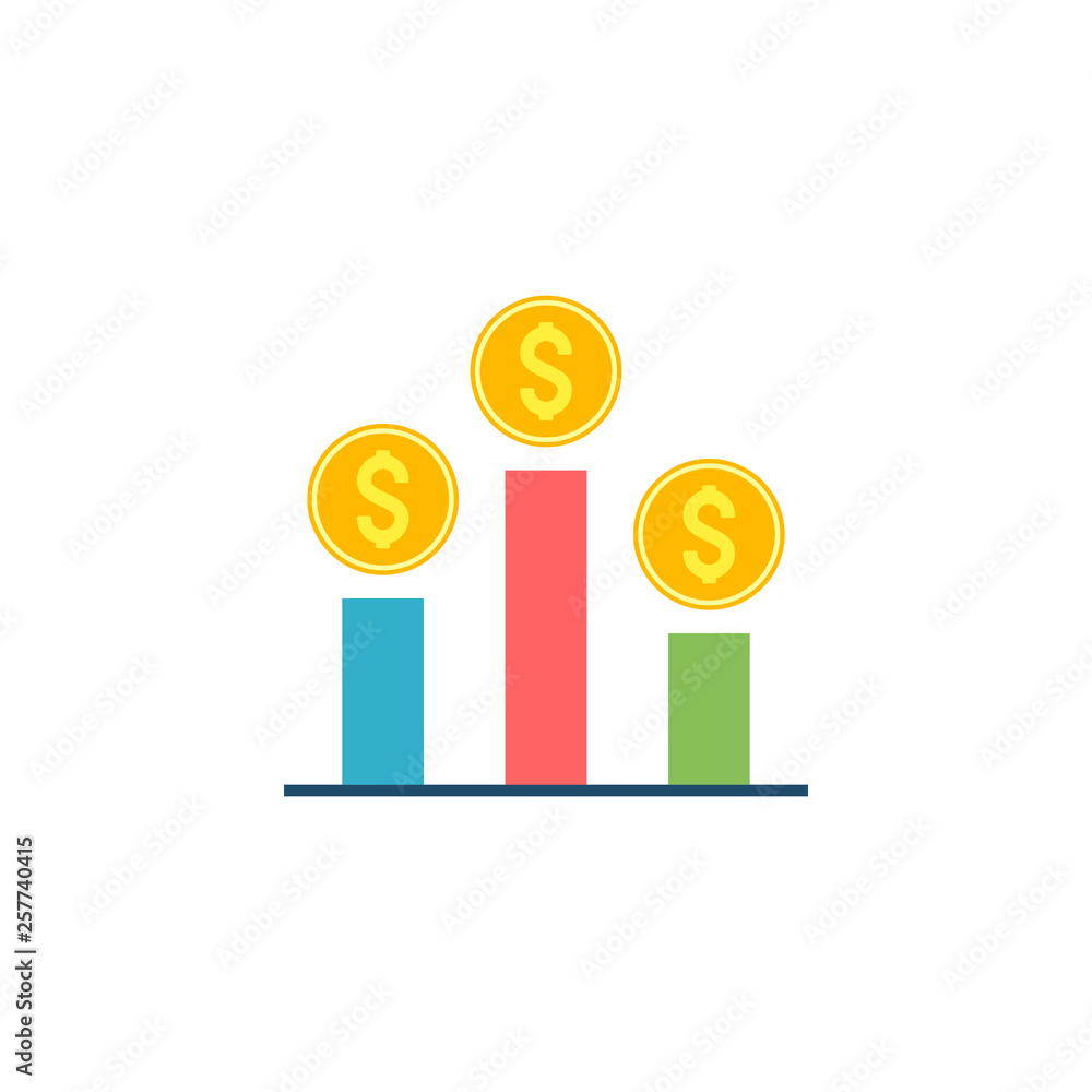 Statistic Chart with Coins Flat Icon Statistic Chart with Coins Flat Icon