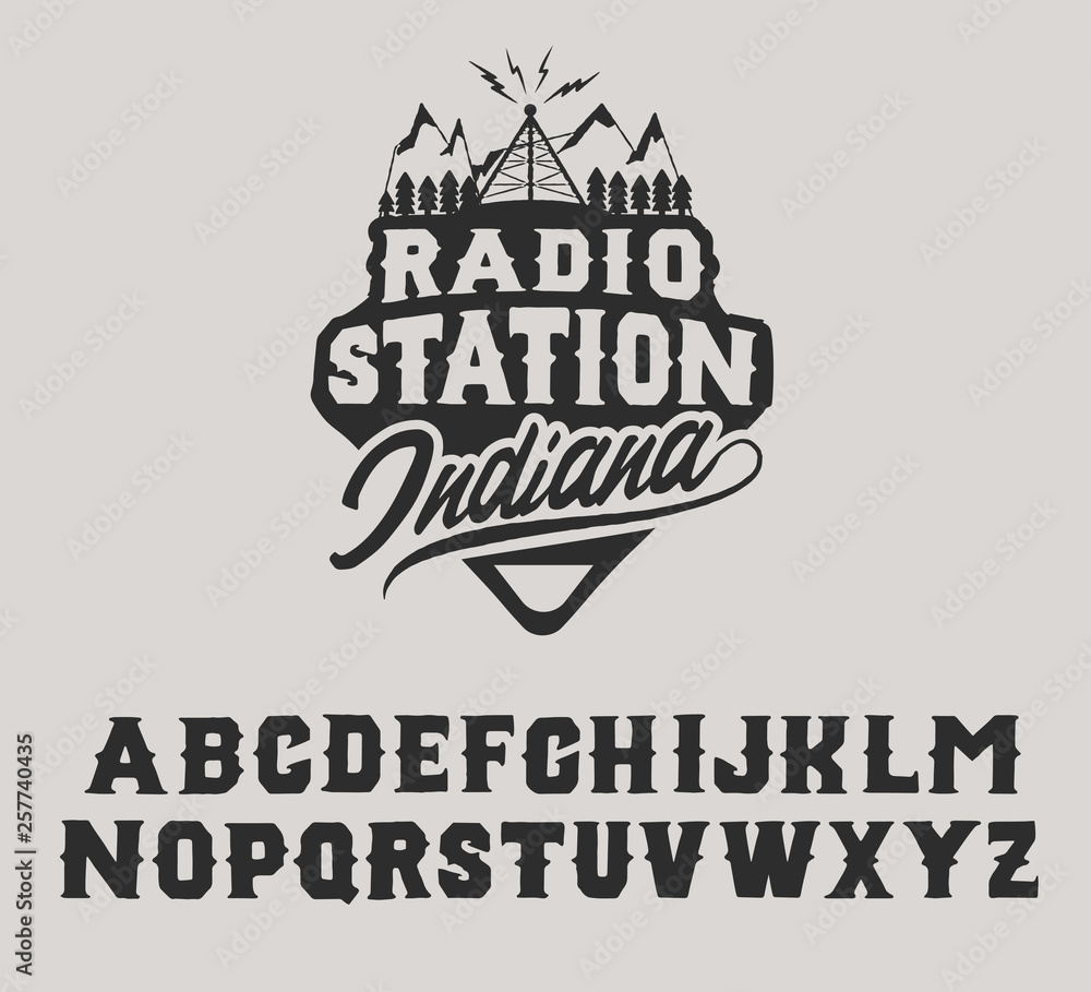 Radio Station. Logo and hand made font. Original typeface. Indiana radio station. Vintage style.