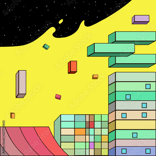 Colorful futuristic city in cartoon style. Vector illustration.