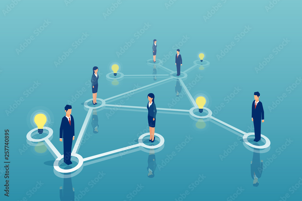 Isometric vector of a team of business people networking, sharing ideas brainstorming a startup. Isometric vector of a team of business people networking, sharing ideas brainstorming a startup.