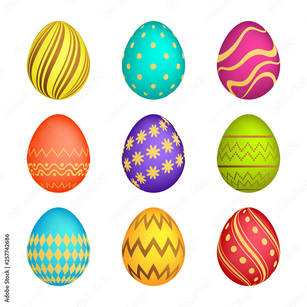 Set of Nine Easter eggs with colorful texture Set of Nine Easter eggs with colorful texture