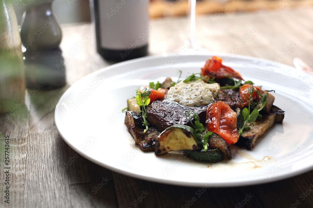 Beef steak with herb butter and grilled vegetables Beef steak with herb butter and grilled vegetables