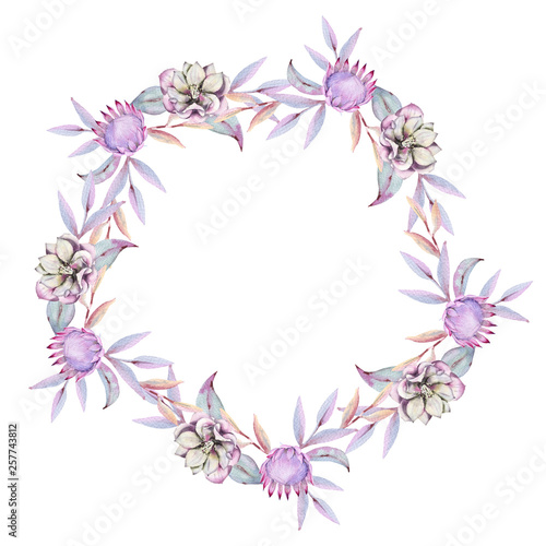 Frame with floral elements. Isolated on white background. 