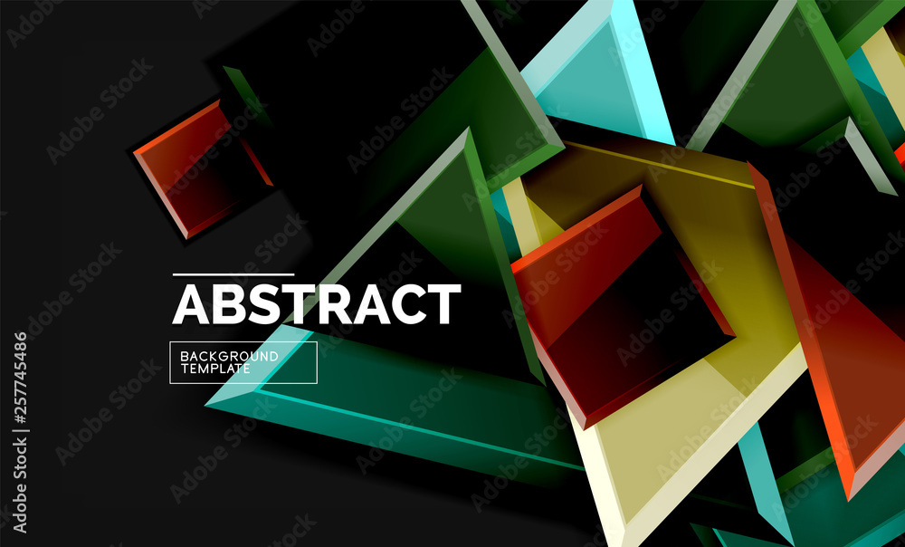 Glossy mosaic style geometric shapes - squares and triangles on black Glossy mosaic style geometric shapes - squares and triangles on black