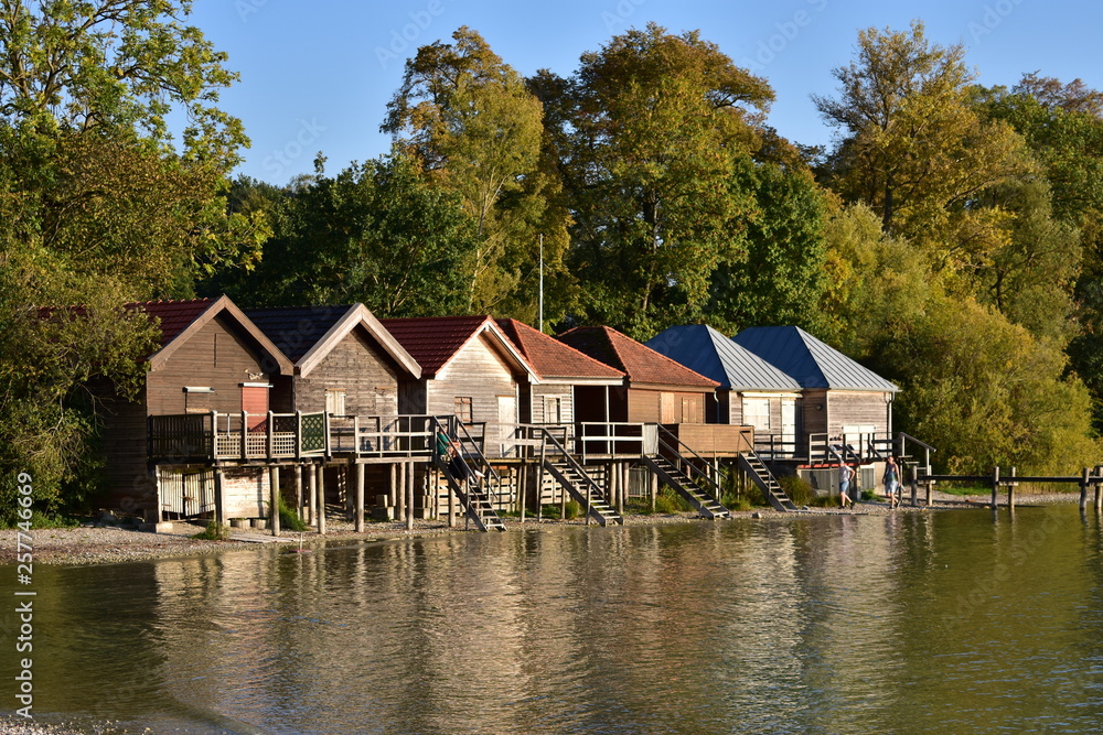 Boathouses at the Ammersee in Bavaria Boathouses at the Ammersee in Bavaria