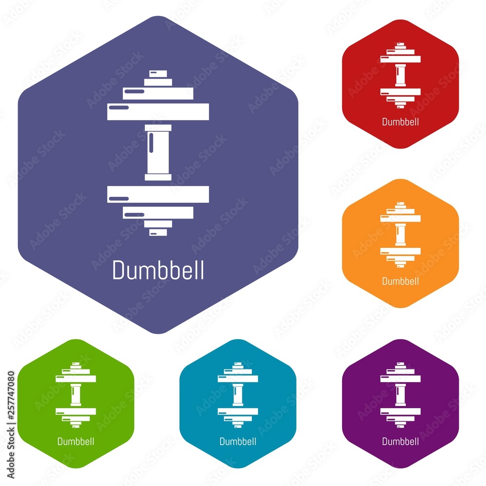 Obraz premium Dumbbell icons vector colorful hexahedron set collection isolated on white