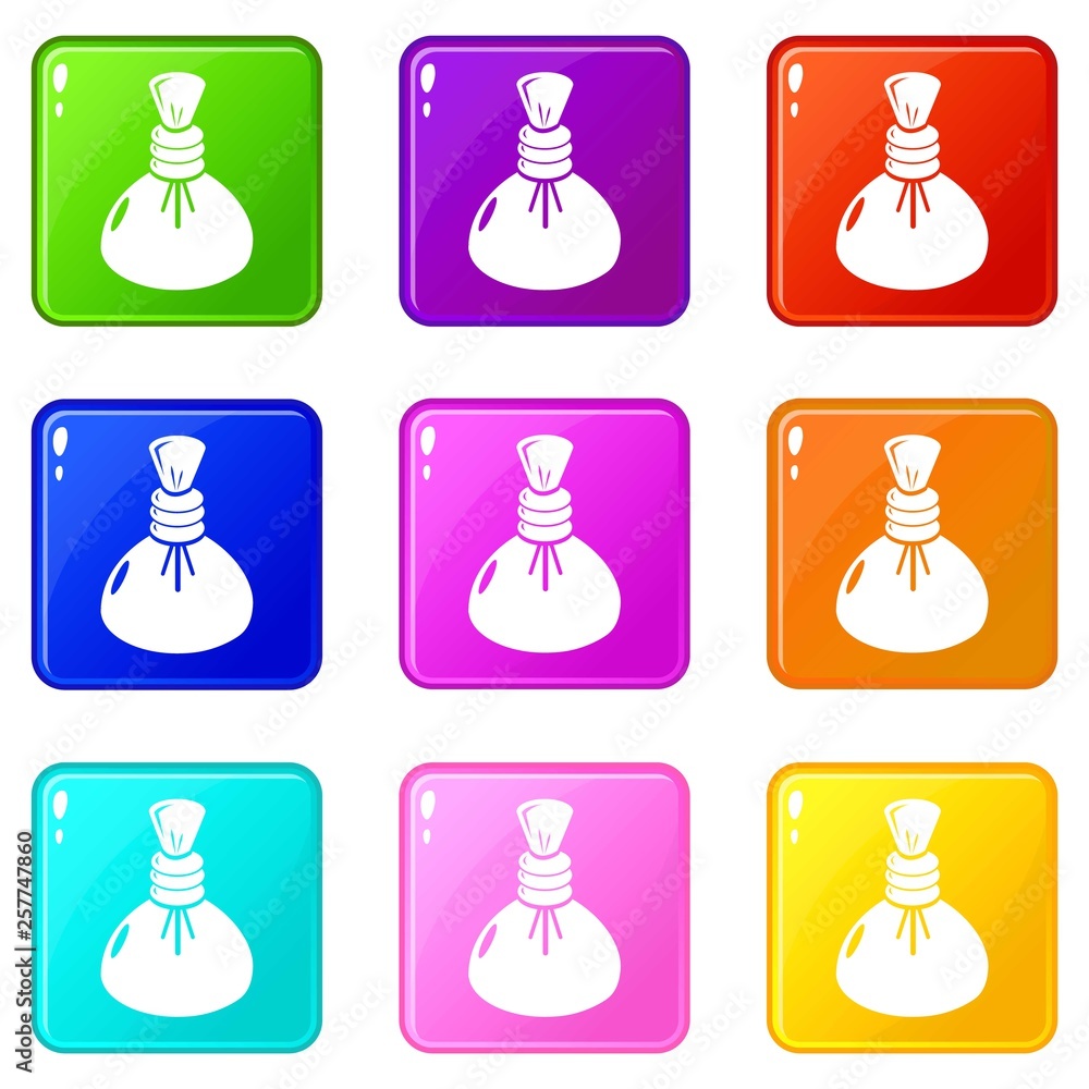 Spa hot compress icons set 9 color collection isolated on white for any design Spa hot compress icons set 9 color collection isolated on white for any design