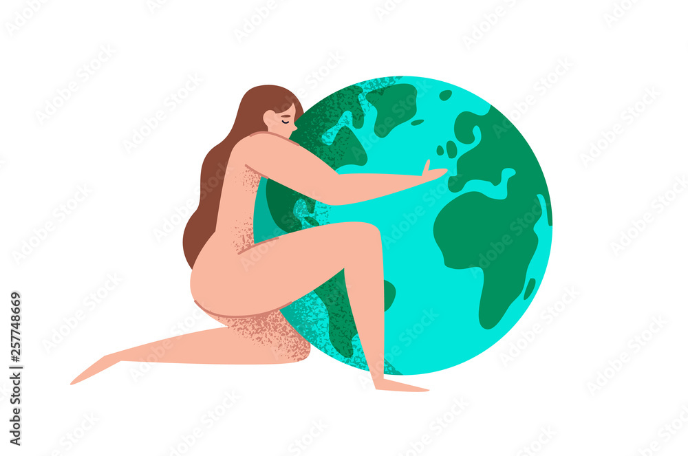 Mother nature woman with green planet earth