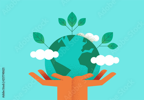 Hands holding planet earth for environment care