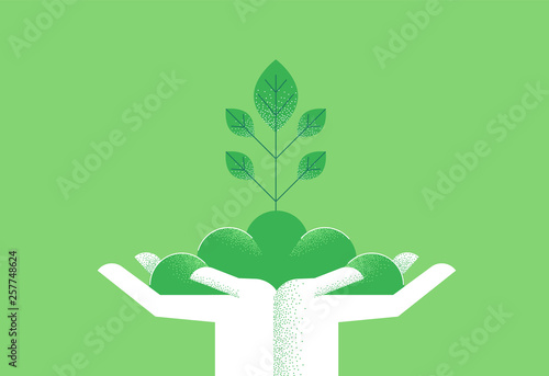 Hands with green plant for nature care concept