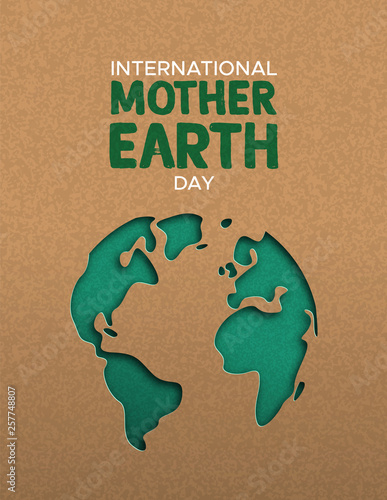 Earth Day illustration of paper cut world map