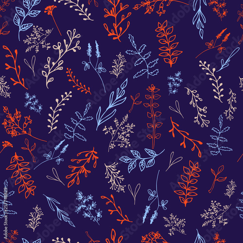 Seamless pattern with flowers on the dark background.
