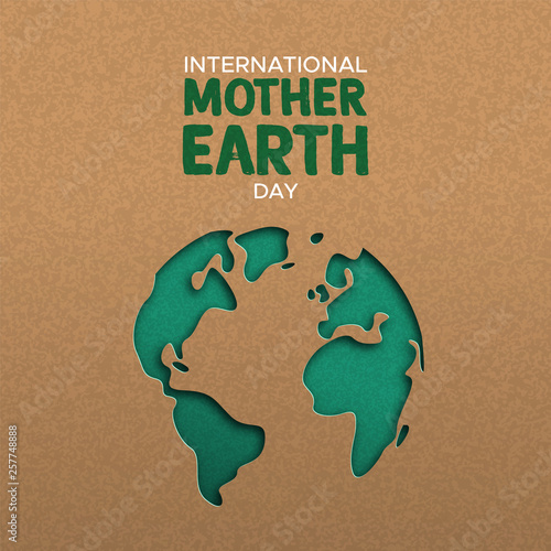 Earth Day illustration of paper cut world map
