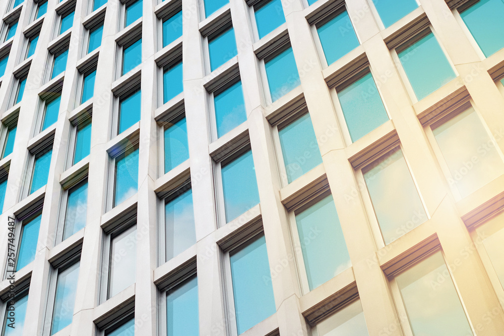 sun and sky reflection in office building facade, real estate concept - sun and sky reflection in office building facade, real estate concept -