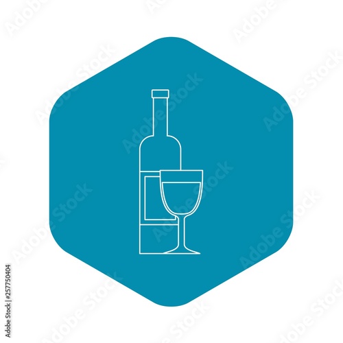 Glass of wine and a bottle icon. Outline illustration of glass of wine and a bottle vector icon for web