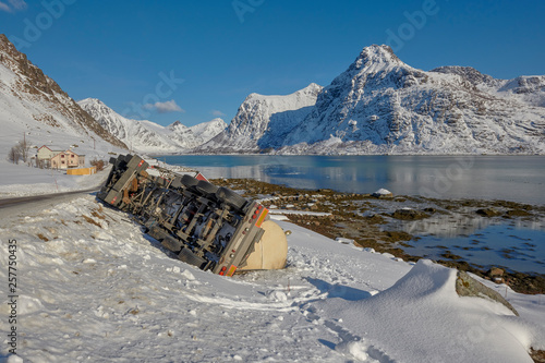 Wallpaper Mural Crash big truck with semi-trailer, Norway around Nusfjord Torontodigital.ca